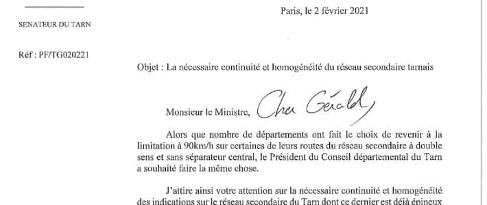 Philippe Folliot demande au Ministre de l&rsquo;Intérieur la mise en place d&rsquo;une limitation à 90km/h sur les routes nationales du Tarn