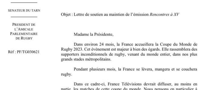 Philippe Folliot et les membres de l&rsquo;APR demandent le maintien de « Rencontres à XV »