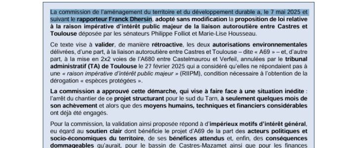 Publication du rapport du sénateur Franck Dhershin à la commission de l’aménagement du territoire et du développement durable et intervention en séance publique
